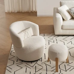 Hot Amber Bouclé Swivel Chair with Kit Bouclé Stool Armchairs And Accent Chairs|Living Room Sets