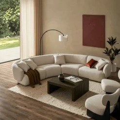 Outlet Auburn Performance Fabric Curve L-Shape Sectional Sofa with Ottoman Living Room Sets|Living Room Sets