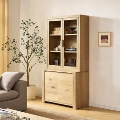 Discount Bradley Small Sideboard with Glass Cabinet Small Space Storage|Shelves & Bookcases