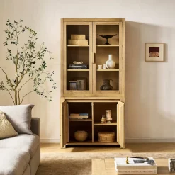 Discount Bradley Small Sideboard with Glass Cabinet Small Space Storage|Shelves & Bookcases