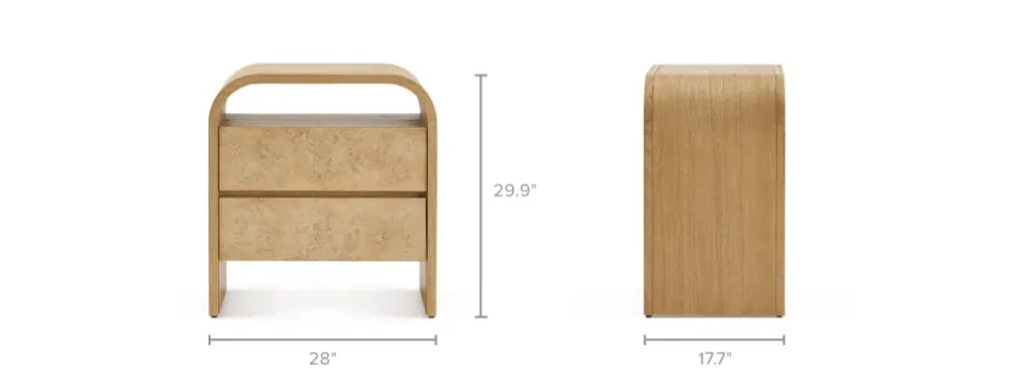 Best Crescent 2-Drawer Nightstand Small Bedroom Furniture|Nightstands & Bedside Tables