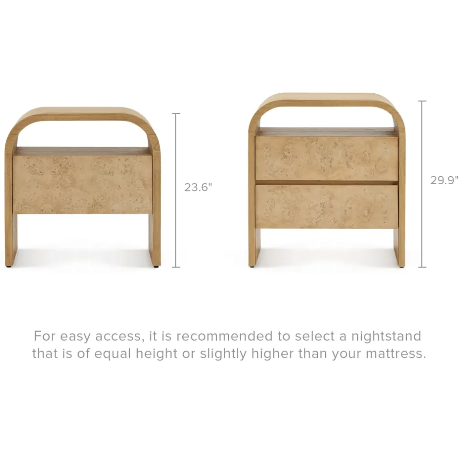 Best Crescent 2-Drawer Nightstand Small Bedroom Furniture|Nightstands & Bedside Tables
