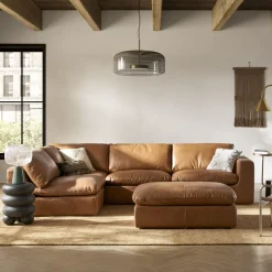 Sale Dawson Leather Chaise Sectional Sofa with Ottoman Living Room Sets|Living Room Sets