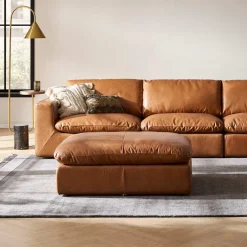 New Dawson Leather Large Ottoman Footstools, Ottomans & Poufs|Leather Sofas
