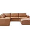 New Dawson Leather L-Shape Sectional Sofa with Ottoman Living Room Sets|Living Room Sets