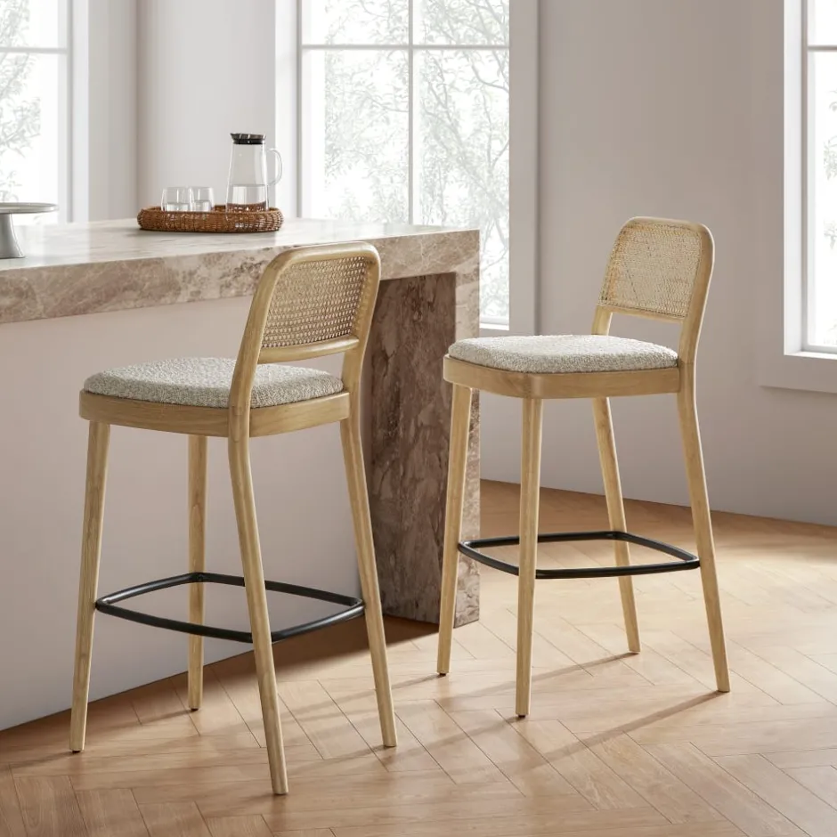 Discount Edith Cane Bar Stool, White Wash Stools & Bar Stools