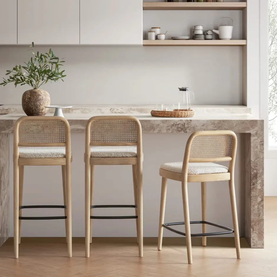 Discount Edith Cane Bar Stool, White Wash Stools & Bar Stools