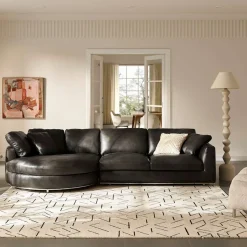 Clearance Hamilton Leather Round Chaise Sectional Sofa Leather Sofas|Sectional Sofas