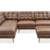 Outlet Isaac Leather Bumper Chaise Sectional Sofa with Ottoman Living Room Sets|Living Room Sets