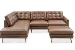 Outlet Isaac Leather Bumper Chaise Sectional Sofa with Ottoman Living Room Sets|Living Room Sets