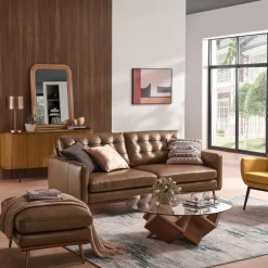 Hot Isaac Leather Sofa with Ottoman Living Room Sets|Living Room Sets