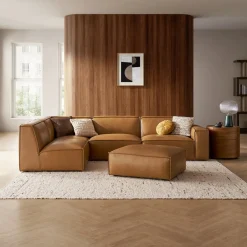 Outlet Jonathan Leather Chaise Sectional Sofa with Ottoman Living Room Sets|Living Room Sets
