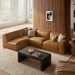 Outlet Jonathan Leather Chaise Sectional Sofa with Ottoman Living Room Sets|Living Room Sets