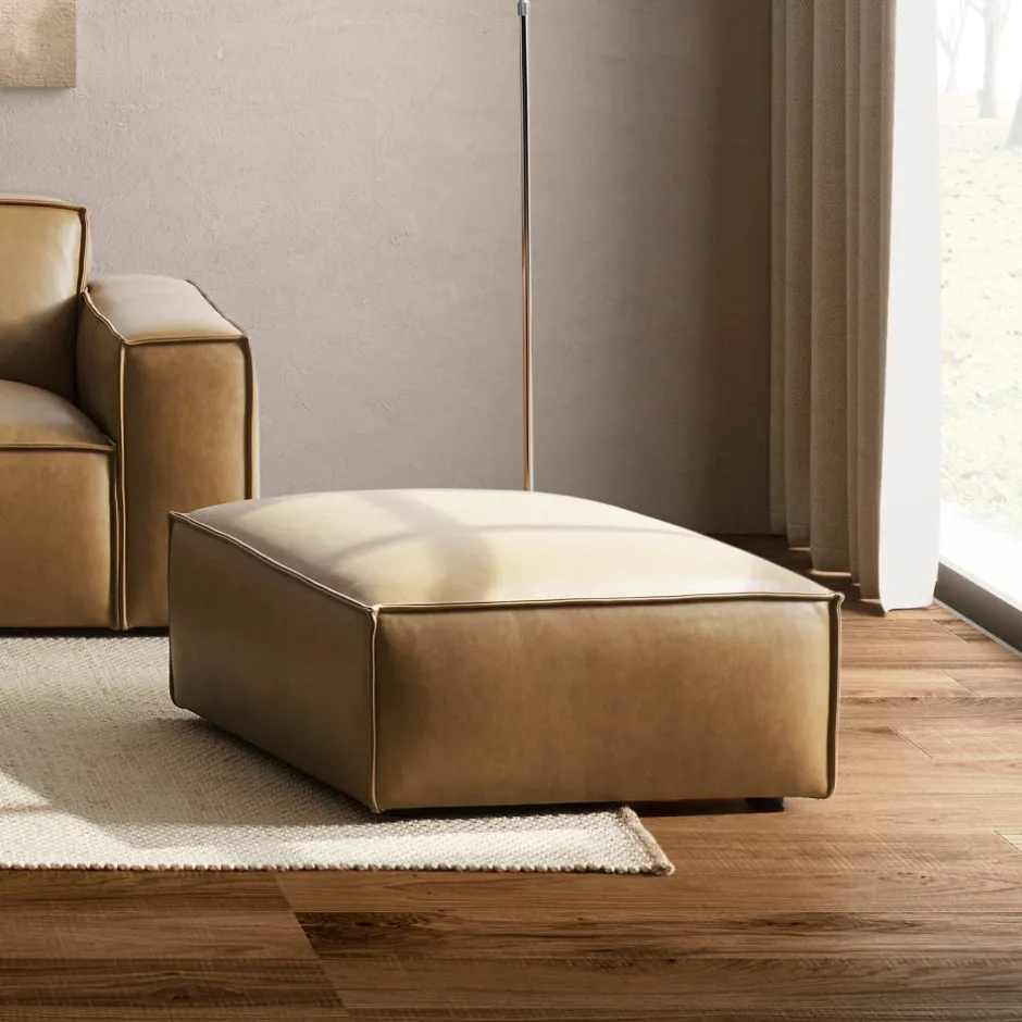 Outlet Jonathan Leather Chaise Sectional Sofa with Ottoman Living Room Sets|Living Room Sets