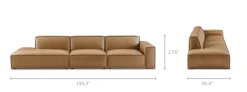 Outlet Jonathan Leather Extended Side Chaise Sofa Leather Sofas|3 Seater Sofas