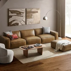 Fashion Jonathan Leather Extended Sofa with Ottoman Living Room Sets|Living Room Sets
