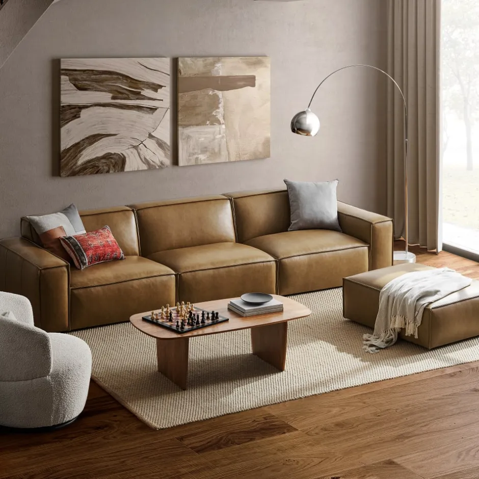 Fashion Jonathan Leather Extended Sofa with Ottoman Living Room Sets|Living Room Sets