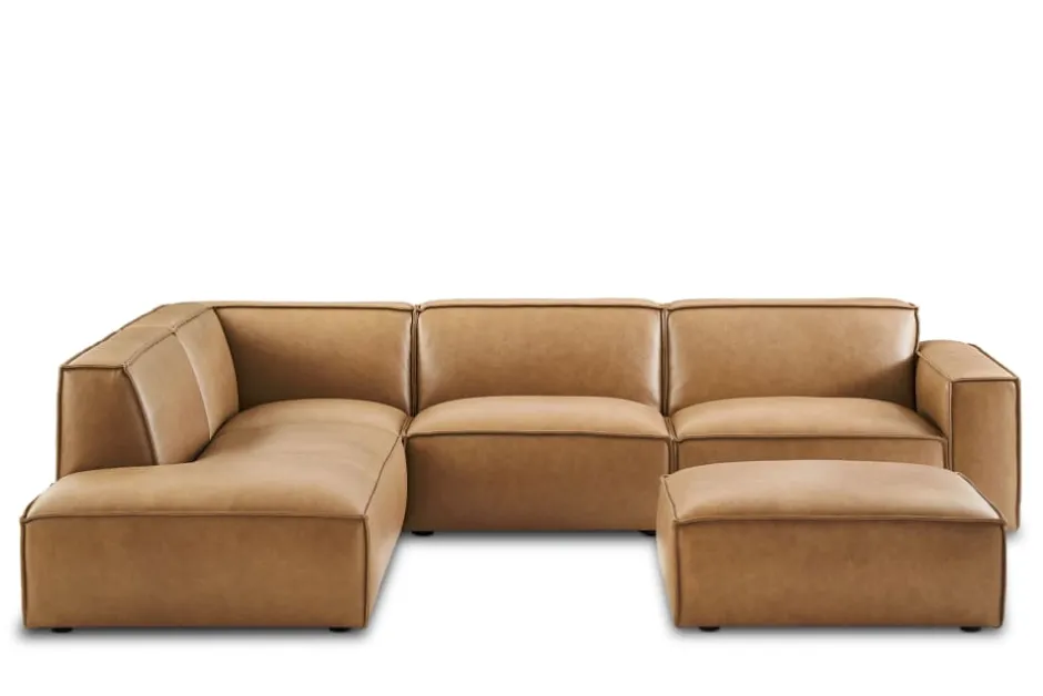 Outlet Jonathan Leather Extended Side Chaise Sectional with Ottoman Living Room Sets|Living Room Sets