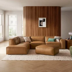 Outlet Jonathan Leather Extended Side Chaise Sectional with Ottoman Living Room Sets|Living Room Sets