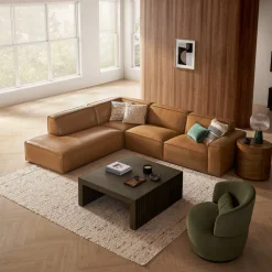 Outlet Jonathan Leather Extended Side Chaise Sectional with Ottoman Living Room Sets|Living Room Sets