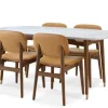 New Kelsey Marble Dining Table with 4 Leather Chairs, Walnut Stain Small Dining Room Furniture|Dining Room Furniture Sets
