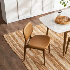 New Kelsey Marble Dining Table with 4 Leather Chairs, Walnut Stain Small Dining Room Furniture|Dining Room Furniture Sets