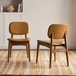 New Kelsey Marble Dining Table with 4 Leather Chairs, Walnut Stain Small Dining Room Furniture|Dining Room Furniture Sets