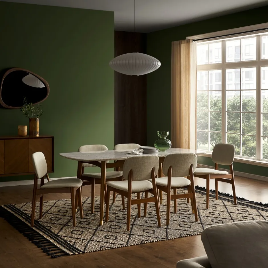 New Kelsey Marble Dining Table with 4 Chairs, Walnut Stain Small Dining Room Furniture|Dining Room Furniture Sets
