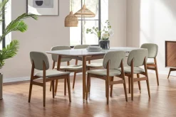 New Kelsey Marble Dining Table with 4 Chairs, Walnut Stain Small Dining Room Furniture|Dining Room Furniture Sets