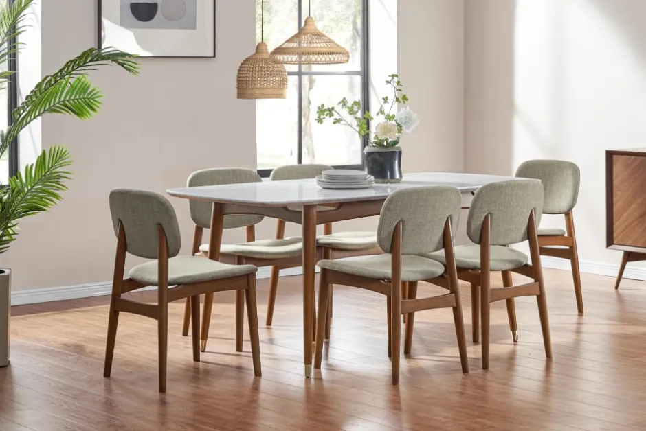 New Kelsey Marble Dining Table with 4 Chairs, Walnut Stain Small Dining Room Furniture|Dining Room Furniture Sets