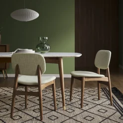 New Kelsey Marble Dining Table with 4 Chairs, Walnut Stain Small Dining Room Furniture|Dining Room Furniture Sets