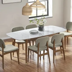 Fashion Kelsey Marble Dining Table, Walnut Stain Small Dining Room Furniture|Dining Tables