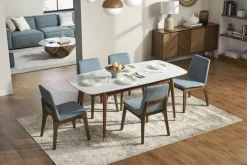 Fashion Kelsey Marble Dining Table, Walnut Stain Small Dining Room Furniture|Dining Tables
