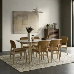 Fashion Kelsey Marble Dining Table with 4 Leather Chairs, White Wash Small Dining Room Furniture|Dining Room Furniture Sets