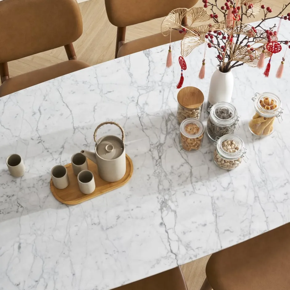 Fashion Kelsey Marble Dining Table with 4 Chairs, White Wash Small Dining Room Furniture|Dining Room Furniture Sets