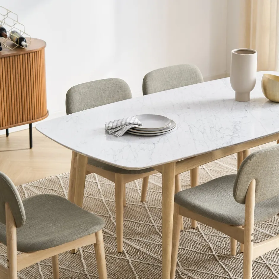Fashion Kelsey Marble Dining Table with 4 Chairs, White Wash Small Dining Room Furniture|Dining Room Furniture Sets