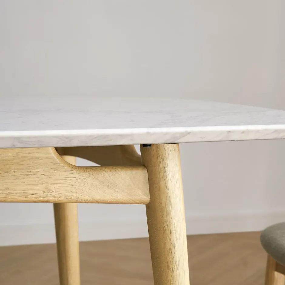 Fashion Kelsey Marble Dining Table with 4 Chairs, White Wash Small Dining Room Furniture|Dining Room Furniture Sets