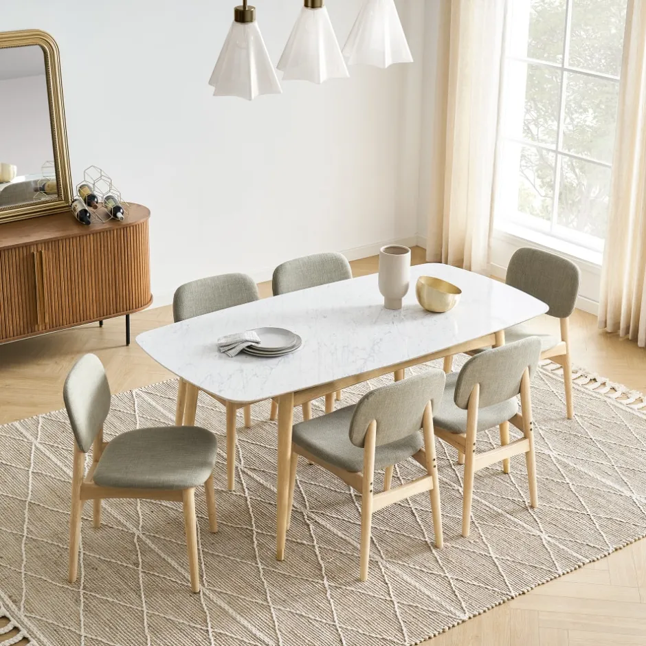 Clearance Kelsey Marble Dining Table, White Wash Small Dining Room Furniture|Dining Tables