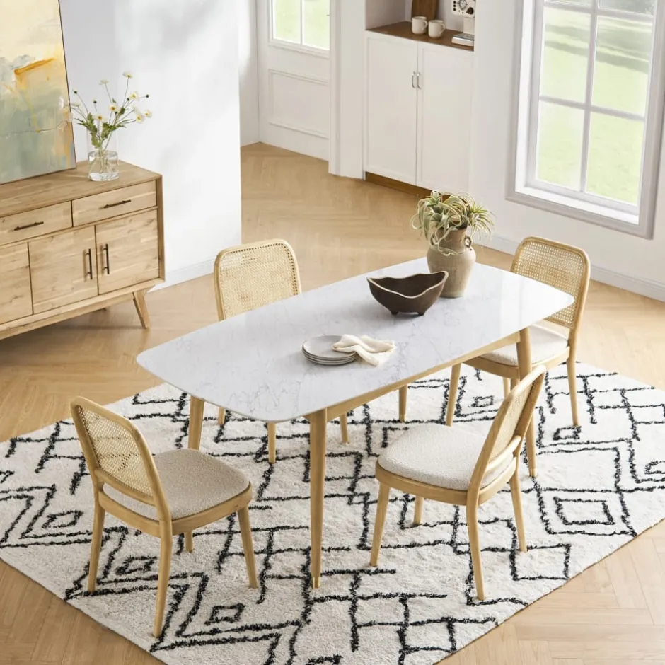 Clearance Kelsey Marble Dining Table, White Wash Small Dining Room Furniture|Dining Tables