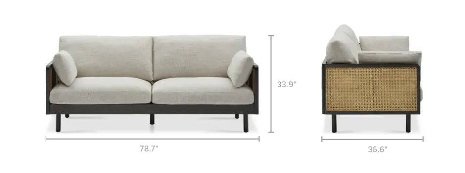 Discount Lucia Cane Sofa, Black Small Living Room Furniture|3 Seater Sofas