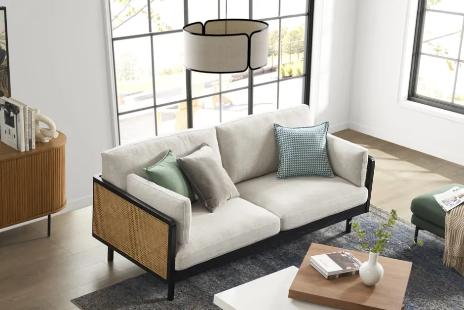 Discount Lucia Cane Sofa, Black Small Living Room Furniture|3 Seater Sofas