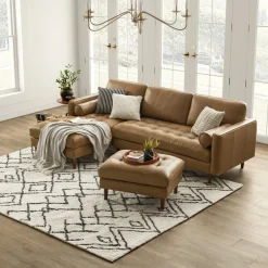 New Madison Leather Chaise Sectional Sofa with Ottoman Living Room Sets|Living Room Sets