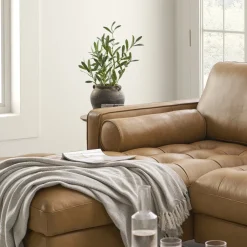 New Madison Leather Chaise Sectional Sofa with Ottoman Living Room Sets|Living Room Sets