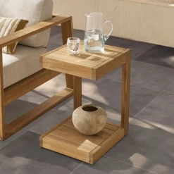 New Rio Outdoor Teak C-Side Table Small Outdoor Furniture|Outdoor Coffee & Side Tables