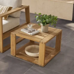 Outlet Rio Outdoor Teak Square Box Side Table Small Outdoor Furniture|Outdoor Coffee & Side Tables