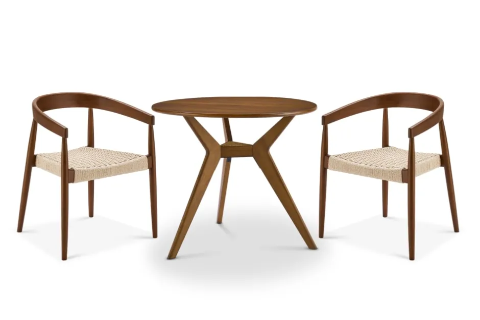 Sale Tribeca Round Dining Table with 2 Austen Dining Arm Chairs, Walnut Stain Small Dining Room Furniture|Dining Room Furniture Sets